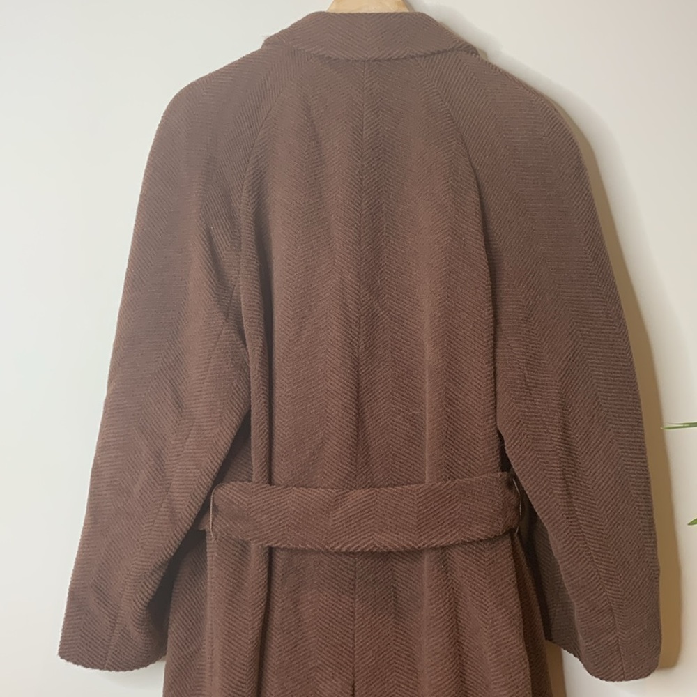 Les Copains | Brown Vintage Made in Italy Wool Textured Herringbone Coat L/XL - Picture 16 of 17